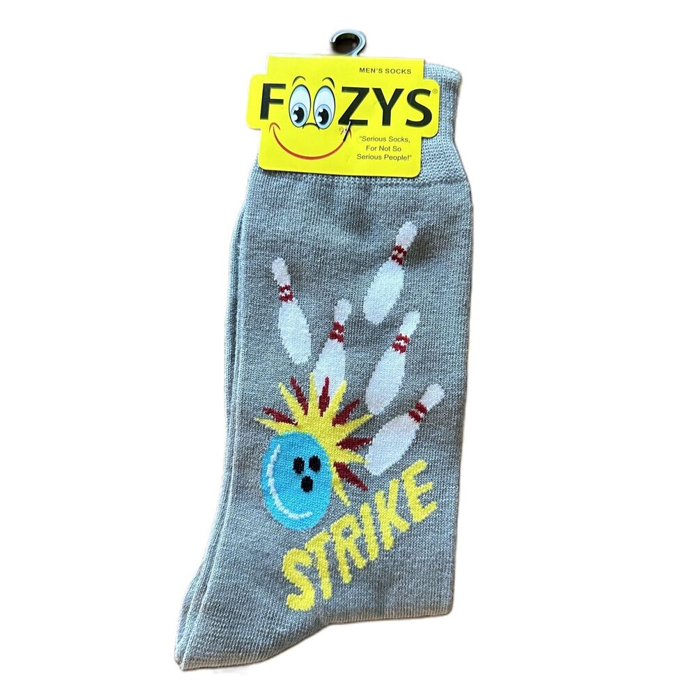 Foozys Gray Bowling Ball Pin Print Crew Casual Socks Men's One Size